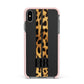 Initialled Leopard Print Stripes Apple iPhone Xs Max Impact Case Pink Edge on Black Phone