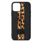 Initialled Leopard Print Stripes Black Pebble Leather iPhone 11 Case
