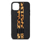 Initialled Leopard Print Stripes Black Pebble Leather iPhone 11 Pro Max Case