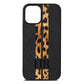 Initialled Leopard Print Stripes Black Pebble Leather iPhone 12 Mini Case