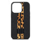 Initialled Leopard Print Stripes Black Pebble Leather iPhone 13 Pro Case