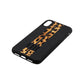 Initialled Leopard Print Stripes Black Pebble Leather iPhone Xr Case Side Angle