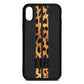 Initialled Leopard Print Stripes Black Pebble Leather iPhone Xr Case