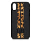 Initialled Leopard Print Stripes Black Pebble Leather iPhone Xs Case