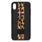 Initialled Leopard Print Stripes Black Pebble Leather iPhone Xs Max Case