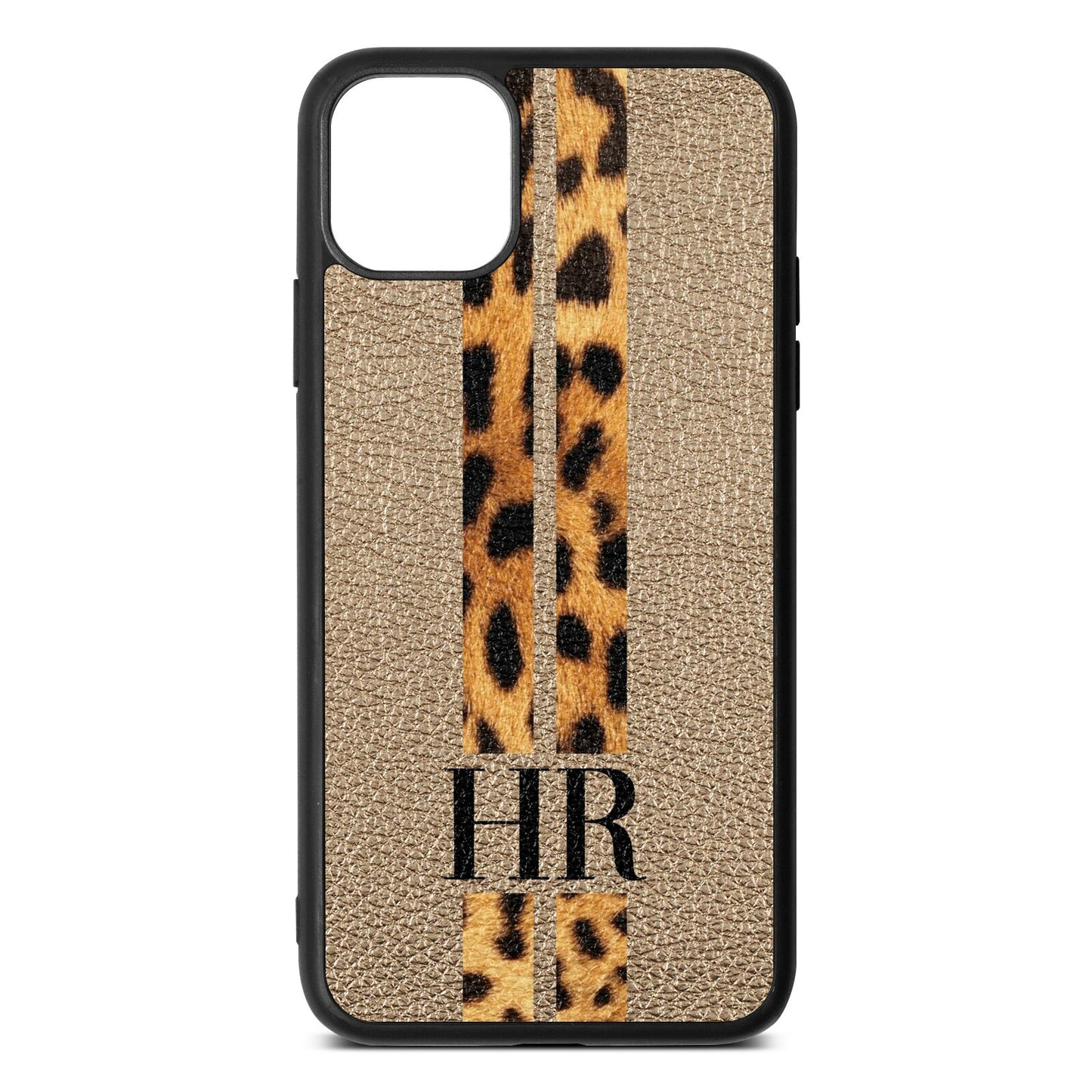 Initialled Leopard Print Stripes Gold Pebble Leather iPhone 11 Pro Max Case
