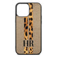 Initialled Leopard Print Stripes Gold Pebble Leather iPhone 13 Pro Max Case