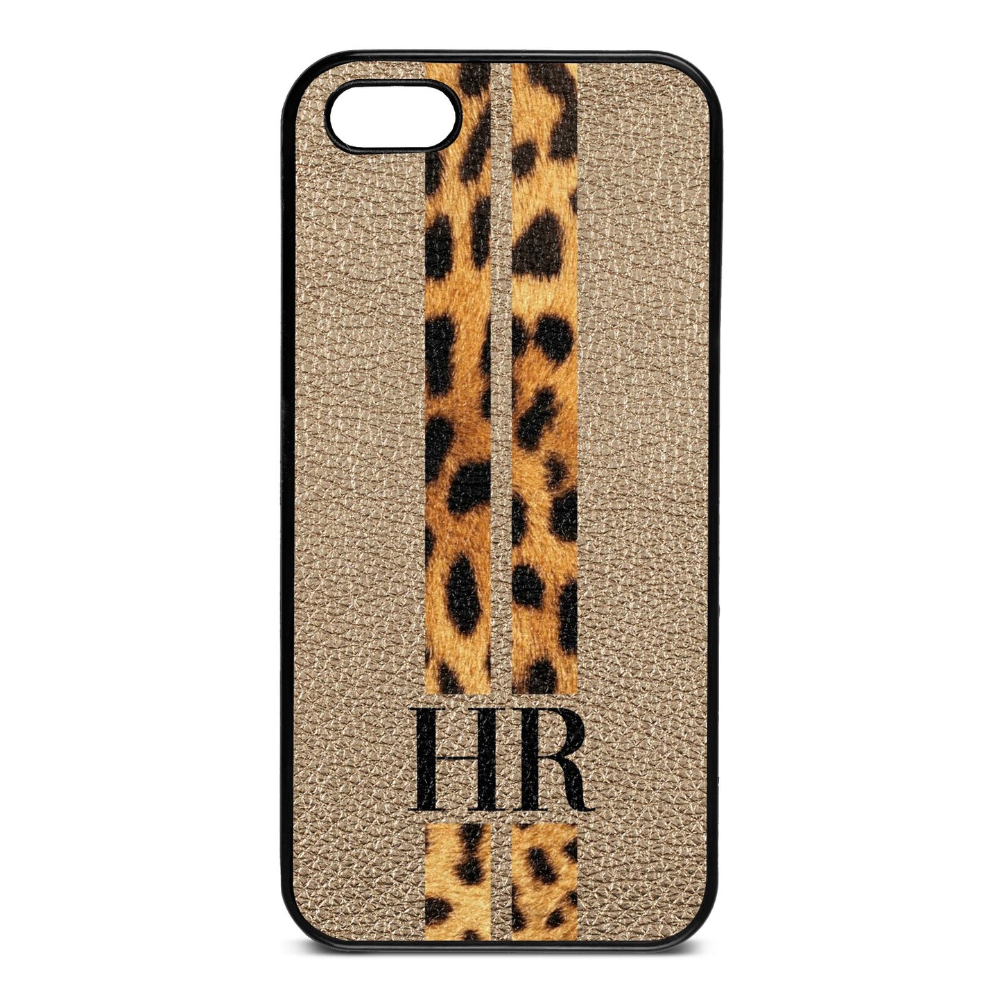 Initialled Leopard Print Stripes Gold Pebble Leather iPhone 5 Case