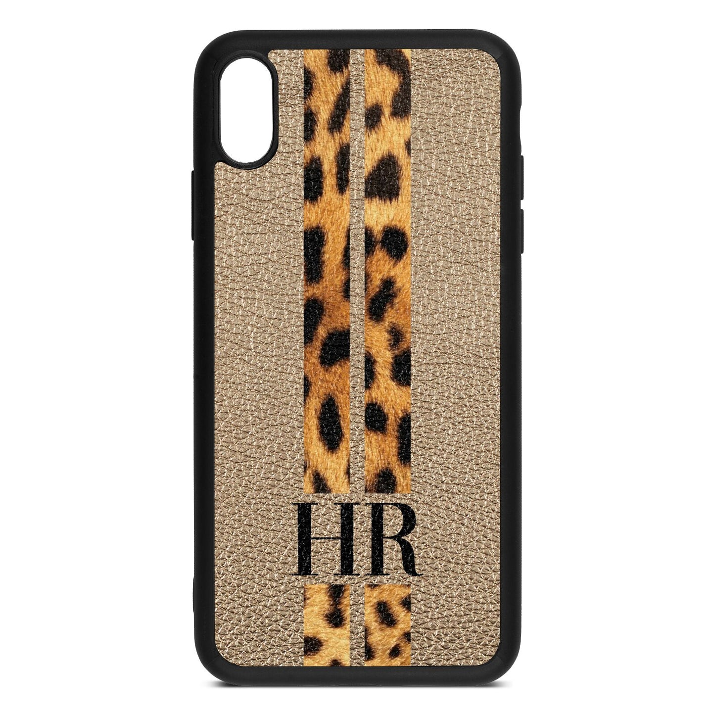 Initialled Leopard Print Stripes Gold Pebble Leather iPhone Xs Max Case
