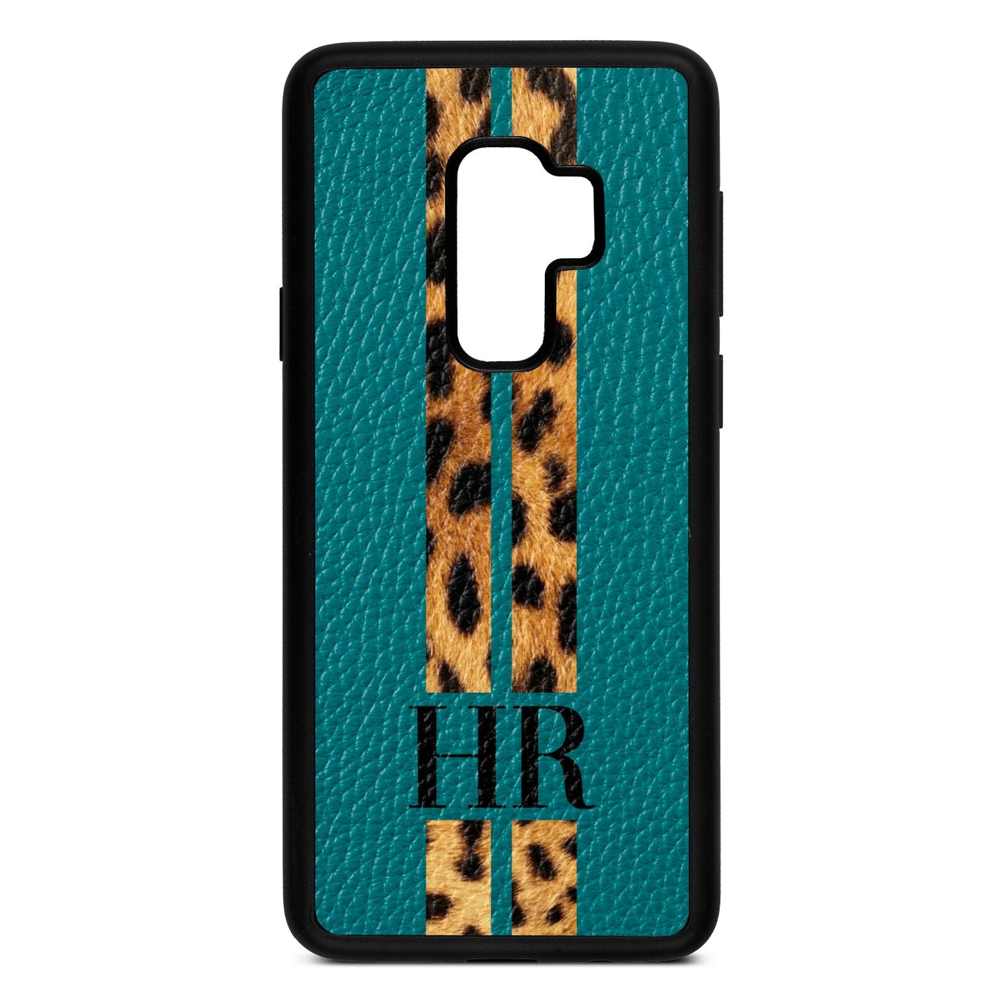 Initialled Leopard Print Stripes Green Pebble Leather Samsung S9 Plus Case