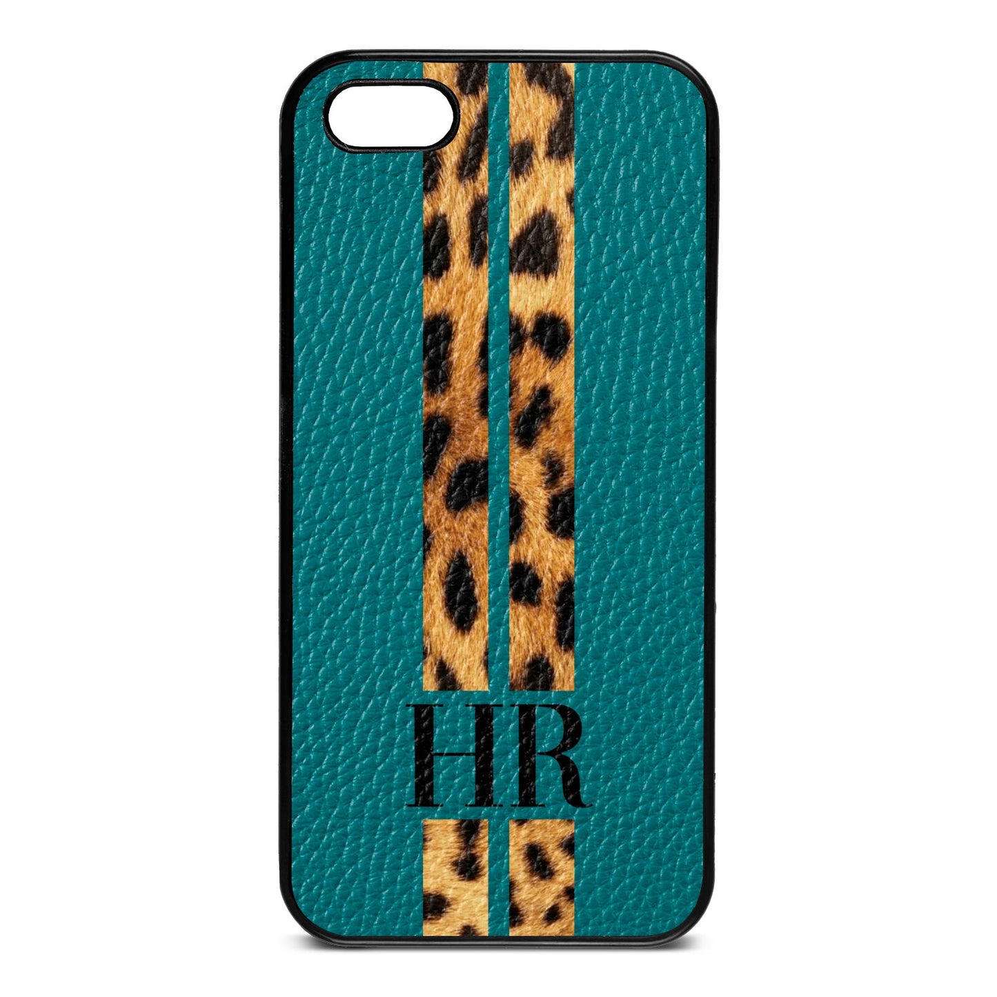 Initialled Leopard Print Stripes Green Pebble Leather iPhone 5 Case