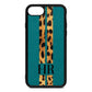 Initialled Leopard Print Stripes Green Pebble Leather iPhone 8 Case