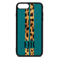 Initialled Leopard Print Stripes Green Pebble Leather iPhone 8 Plus Case