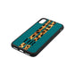 Initialled Leopard Print Stripes Green Pebble Leather iPhone Xs Case Side Angle