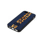 Initialled Leopard Print Stripes Navy Blue Pebble Leather iPhone 5 Case Side Angle