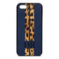 Initialled Leopard Print Stripes Navy Blue Pebble Leather iPhone 5 Case