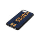 Initialled Leopard Print Stripes Navy Blue Pebble Leather iPhone 8 Case Side Angle