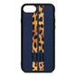 Initialled Leopard Print Stripes Navy Blue Pebble Leather iPhone 8 Case
