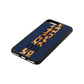 Initialled Leopard Print Stripes Navy Blue Pebble Leather iPhone 8 Plus Case Side Angle