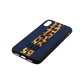 Initialled Leopard Print Stripes Navy Blue Pebble Leather iPhone Xr Case Side Angle