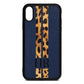 Initialled Leopard Print Stripes Navy Blue Pebble Leather iPhone Xr Case