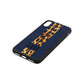 Initialled Leopard Print Stripes Navy Blue Pebble Leather iPhone Xs Case Side Image