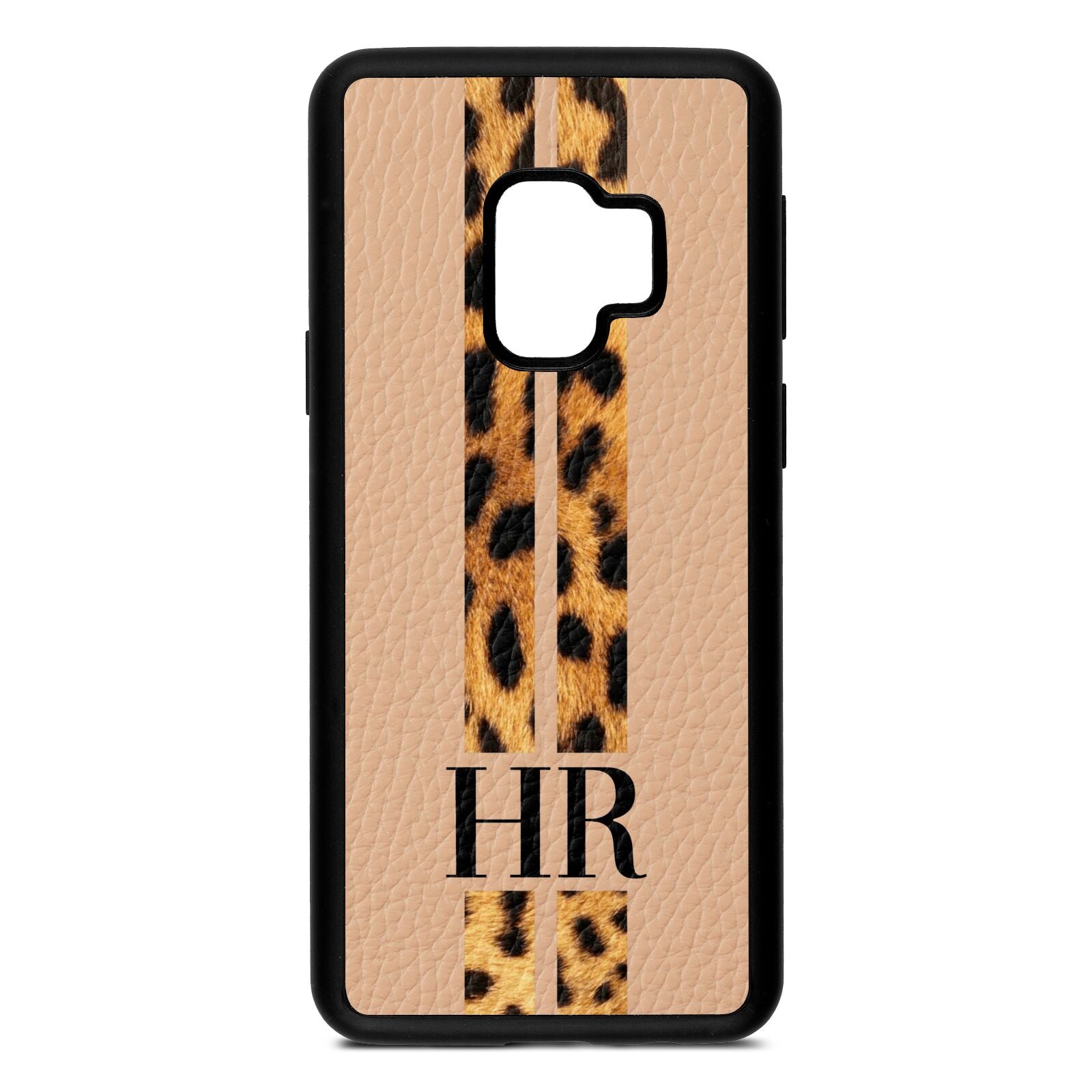 Initialled Leopard Print Stripes Nude Pebble Leather Samsung S9 Case