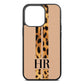 Initialled Leopard Print Stripes Nude Pebble Leather iPhone 13 Pro Case