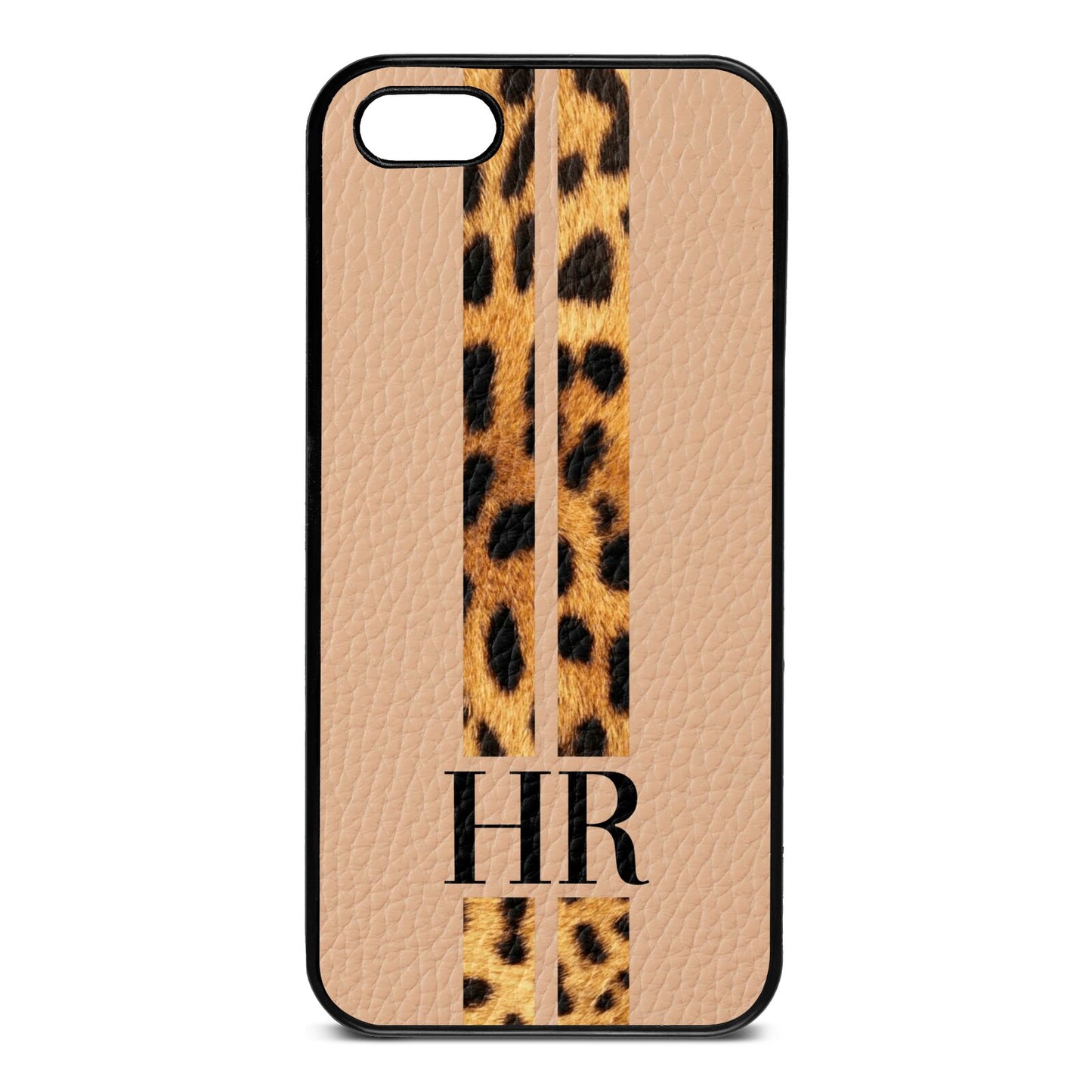 Initialled Leopard Print Stripes Nude Pebble Leather iPhone 5 Case