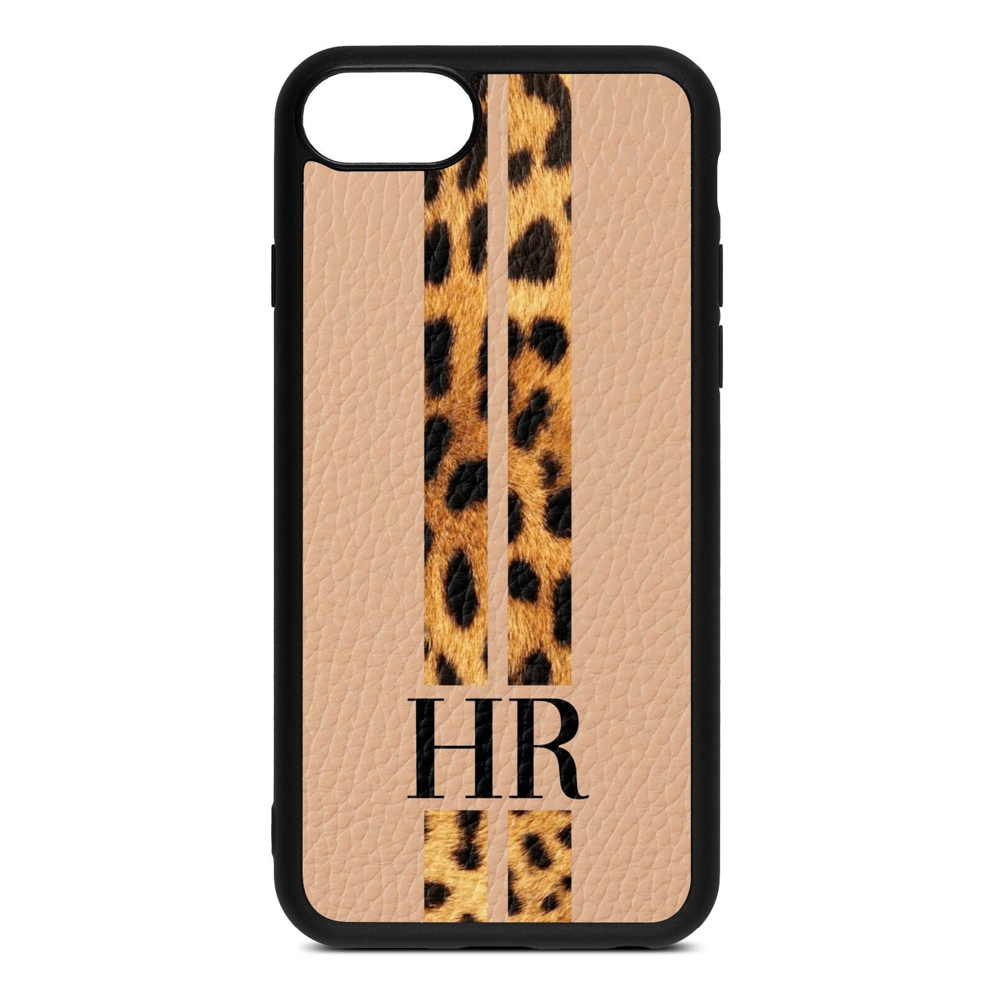 Initialled Leopard Print Stripes Nude Pebble Leather iPhone 8 Case