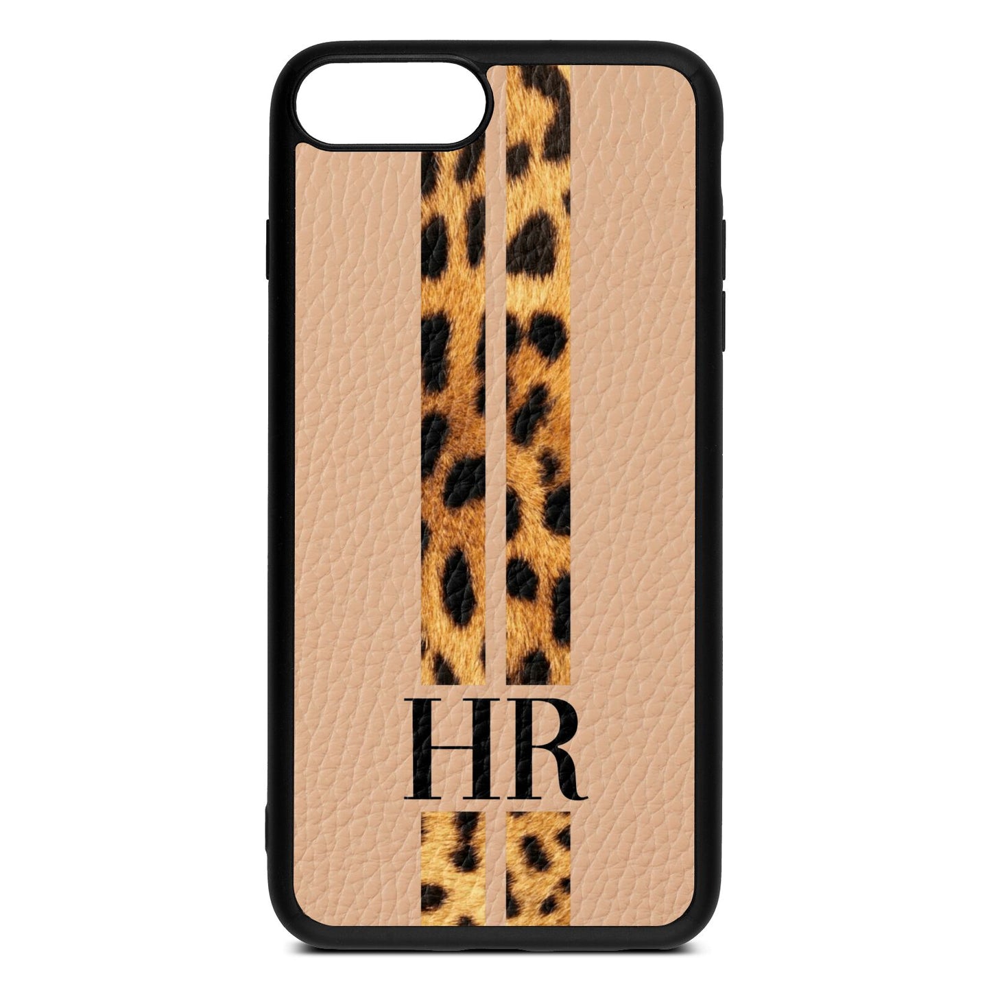Initialled Leopard Print Stripes Nude Pebble Leather iPhone 8 Plus Case
