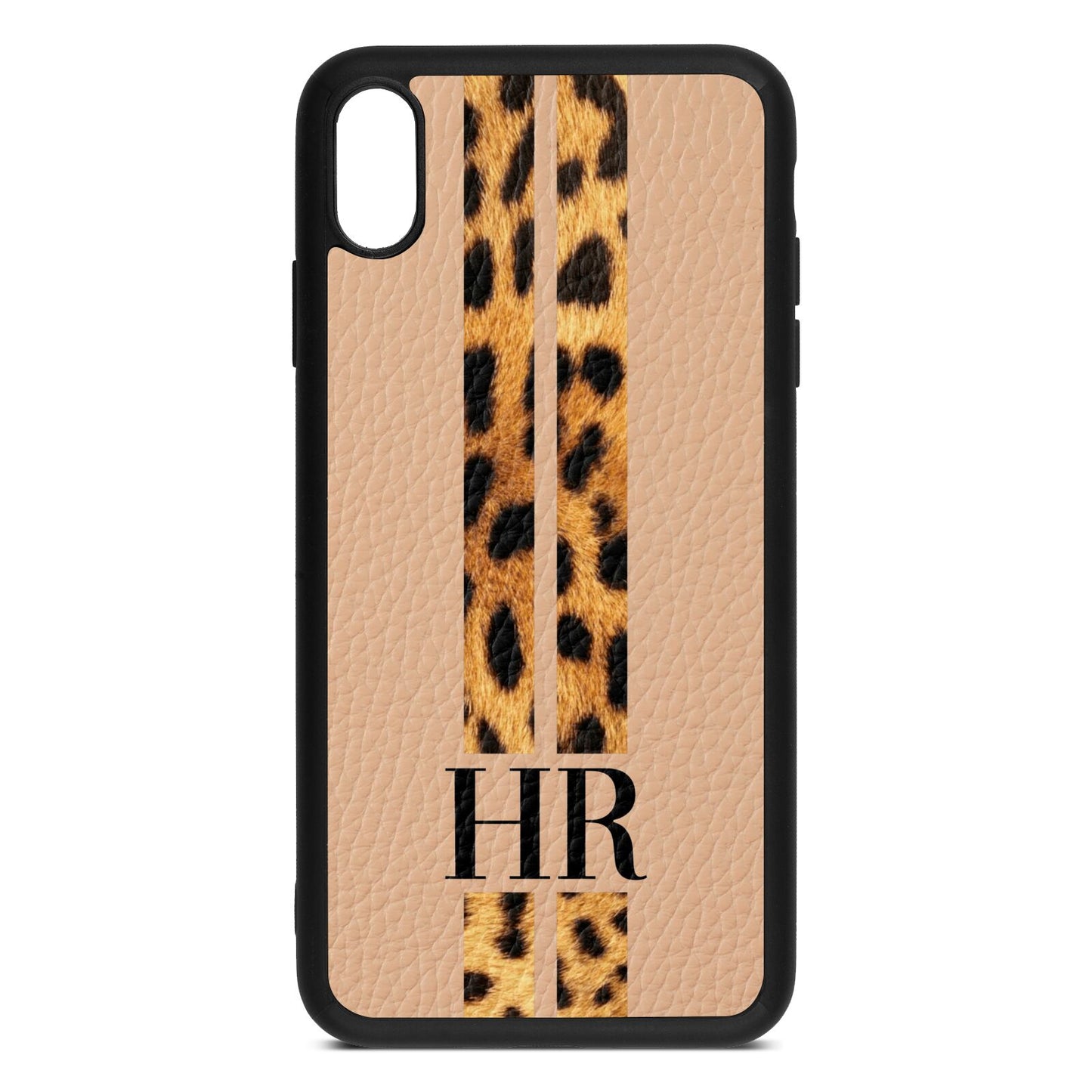 Initialled Leopard Print Stripes Nude Pebble Leather iPhone Xs Max Case