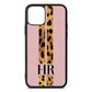 Initialled Leopard Print Stripes Pink Pebble Leather iPhone 11 Case