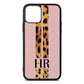 Initialled Leopard Print Stripes Pink Pebble Leather iPhone 11 Pro Case