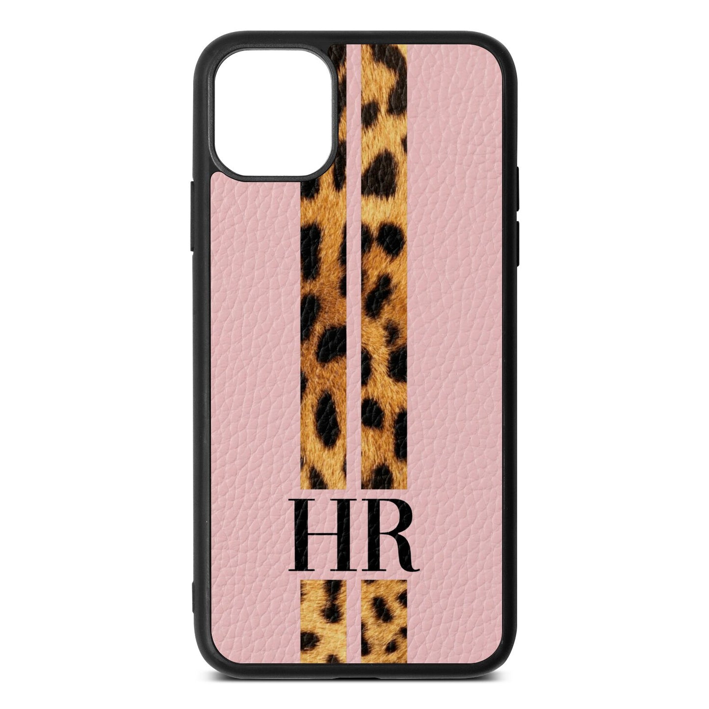 Initialled Leopard Print Stripes Pink Pebble Leather iPhone 11 Pro Max Case