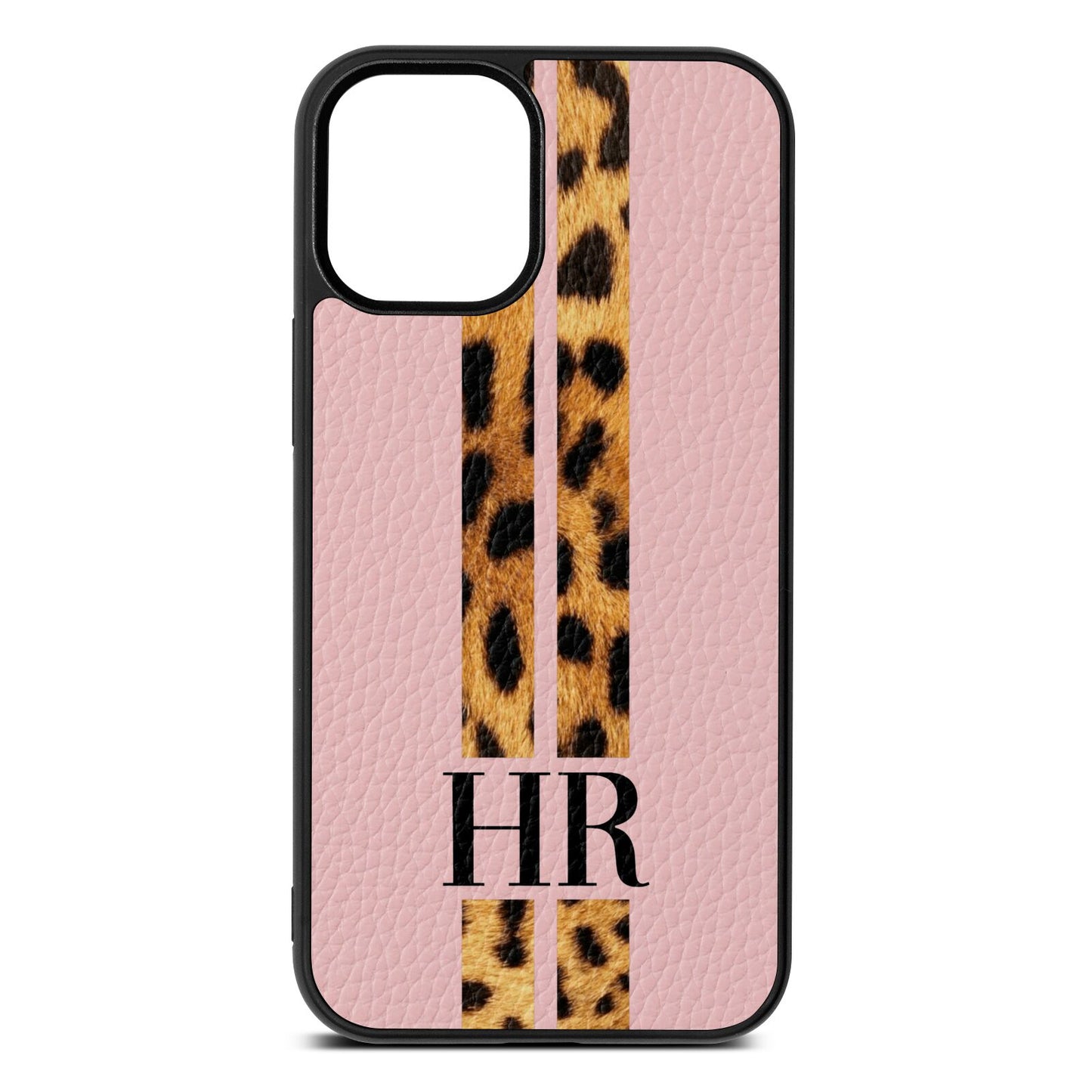 Initialled Leopard Print Stripes Pink Pebble Leather iPhone 12 Mini Case