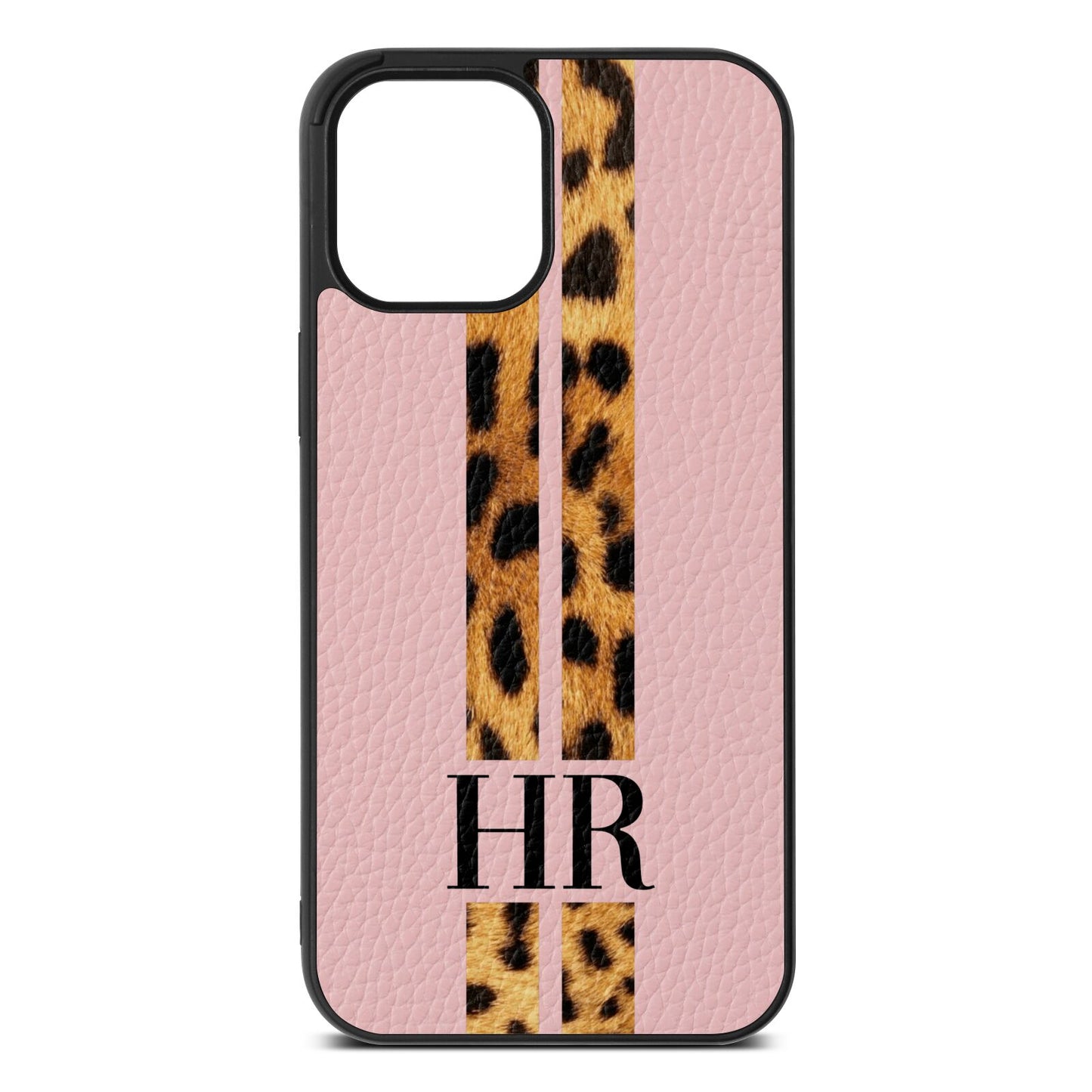Initialled Leopard Print Stripes Pink Pebble Leather iPhone 12 Pro Max Case
