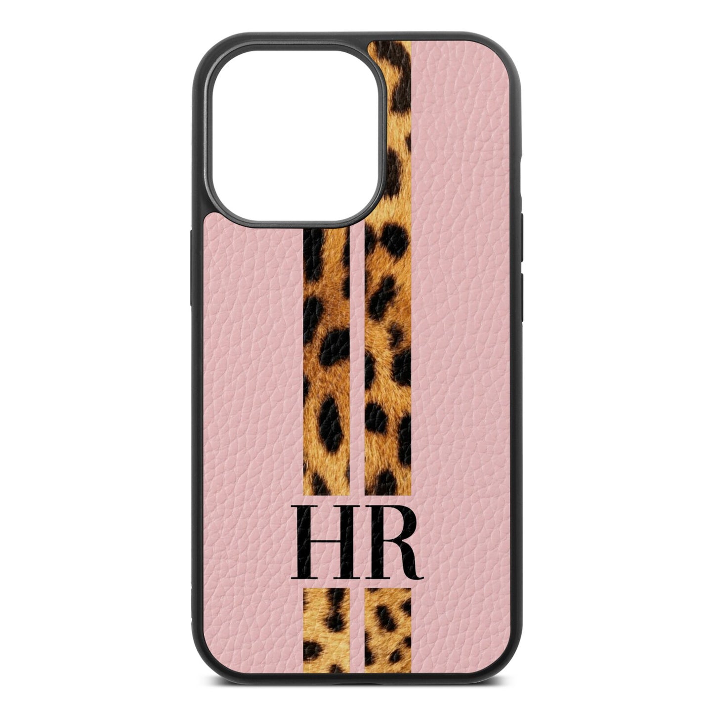 Initialled Leopard Print Stripes Pink Pebble Leather iPhone 13 Pro Case