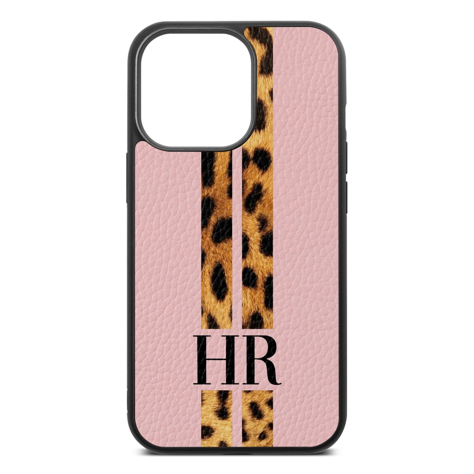 Initialled Leopard Print Stripes Pink Pebble Leather iPhone 13 Pro Case
