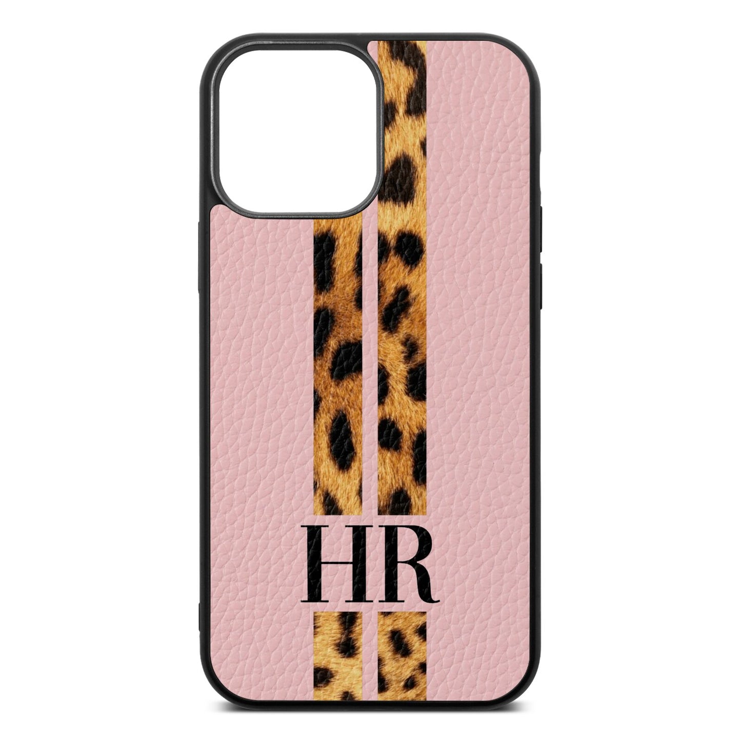 Initialled Leopard Print Stripes Pink Pebble Leather iPhone 13 Pro Max Case