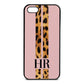 Initialled Leopard Print Stripes Pink Pebble Leather iPhone 5 Case