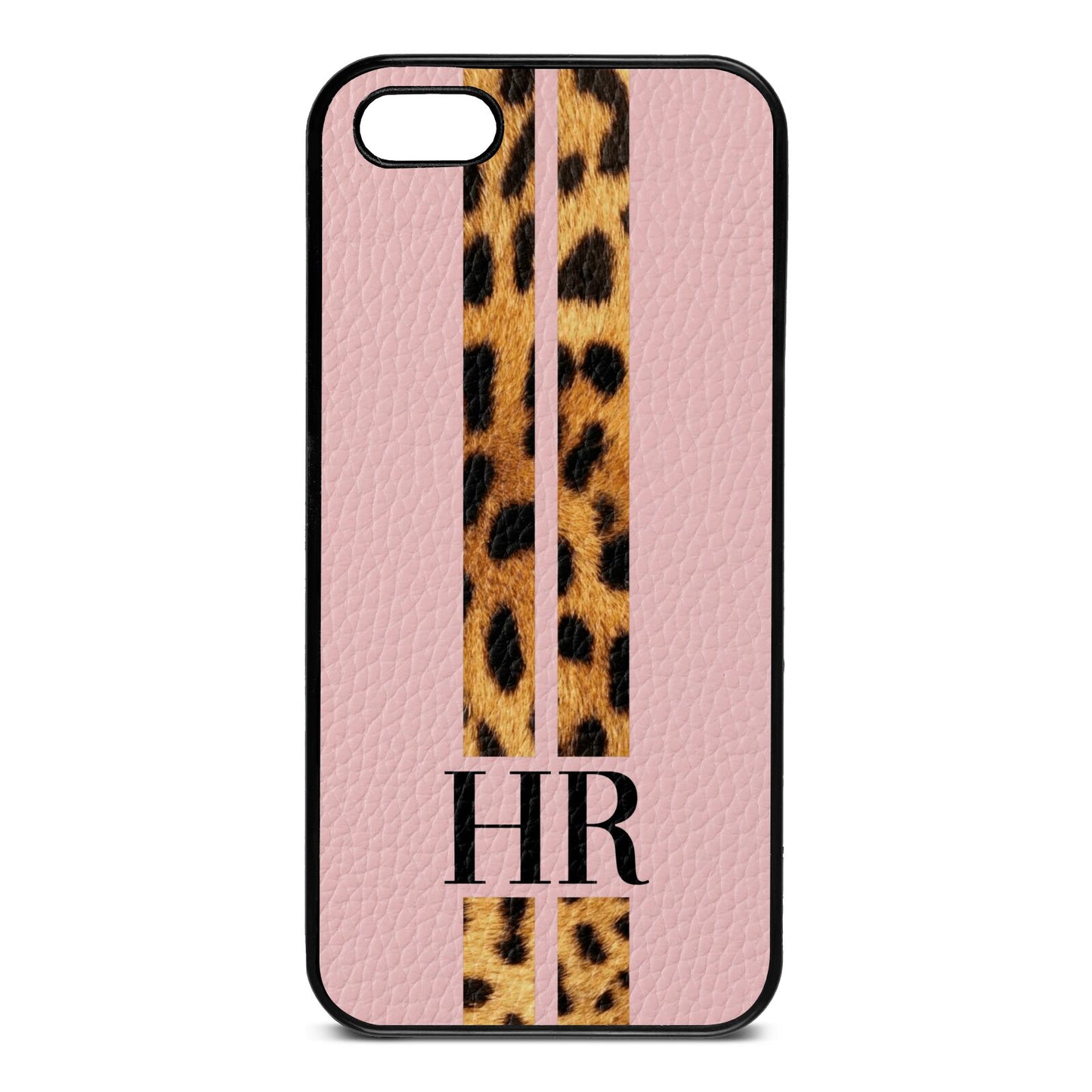 Initialled Leopard Print Stripes Pink Pebble Leather iPhone 5 Case