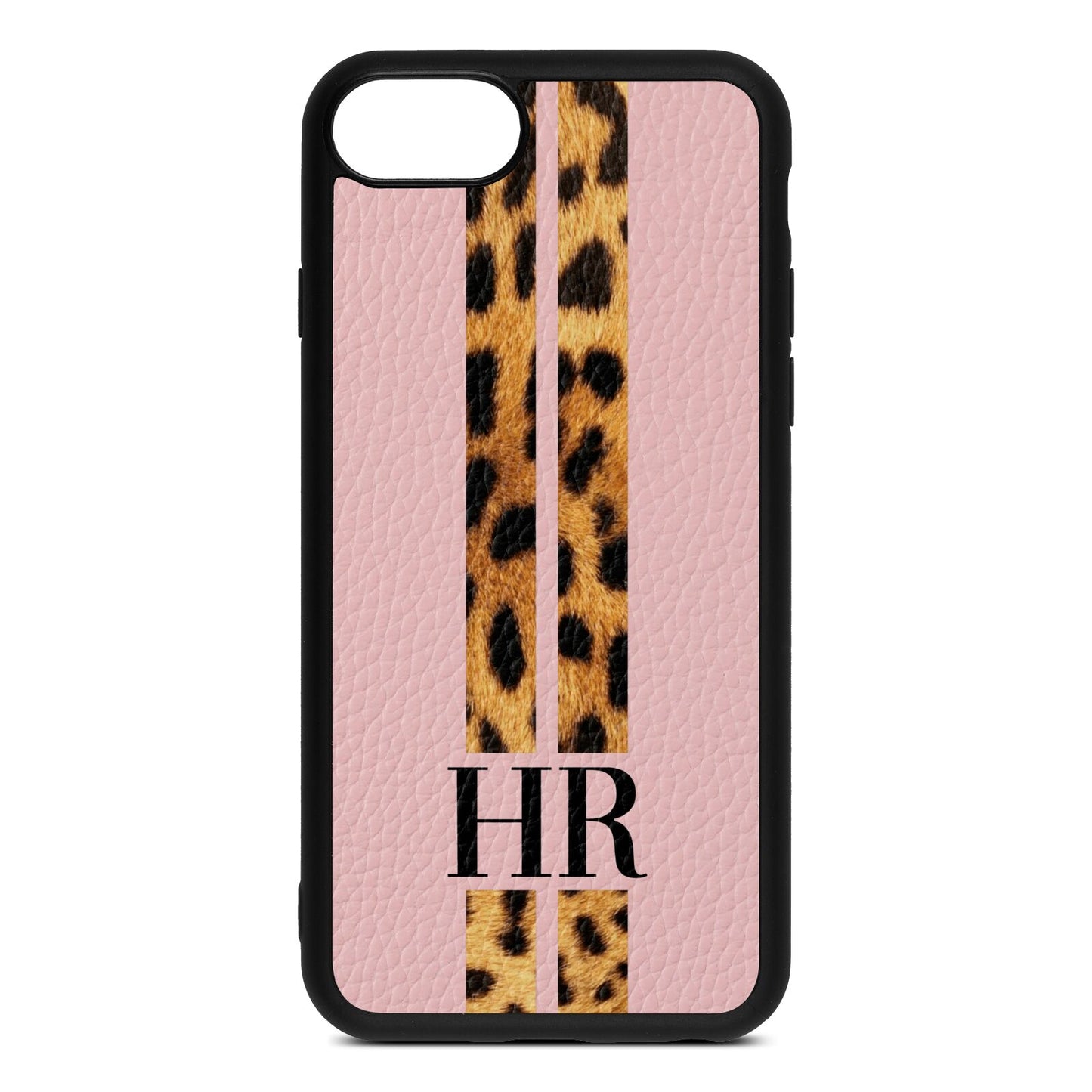 Initialled Leopard Print Stripes Pink Pebble Leather iPhone 8 Case