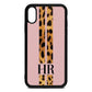 Initialled Leopard Print Stripes Pink Pebble Leather iPhone Xr Case