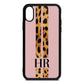 Initialled Leopard Print Stripes Pink Pebble Leather iPhone Xs Case