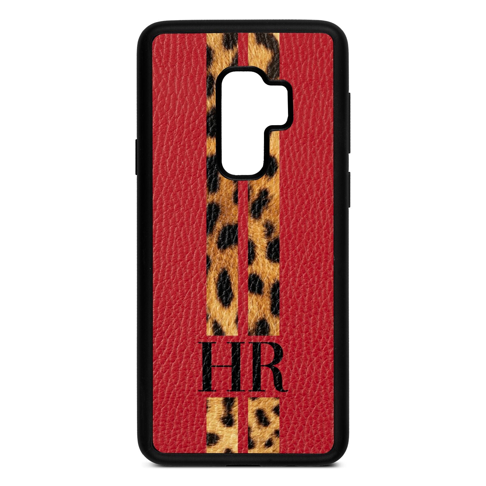 Initialled Leopard Print Stripes Red Pebble Leather Samsung S9 Plus Case