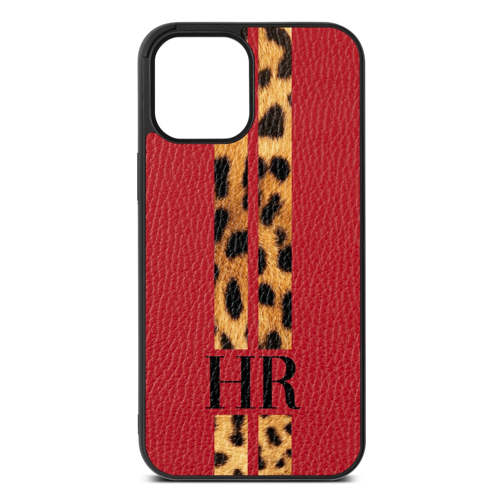 Initialled Leopard Print Stripes Red Pebble Leather iPhone 12 Pro Max Case
