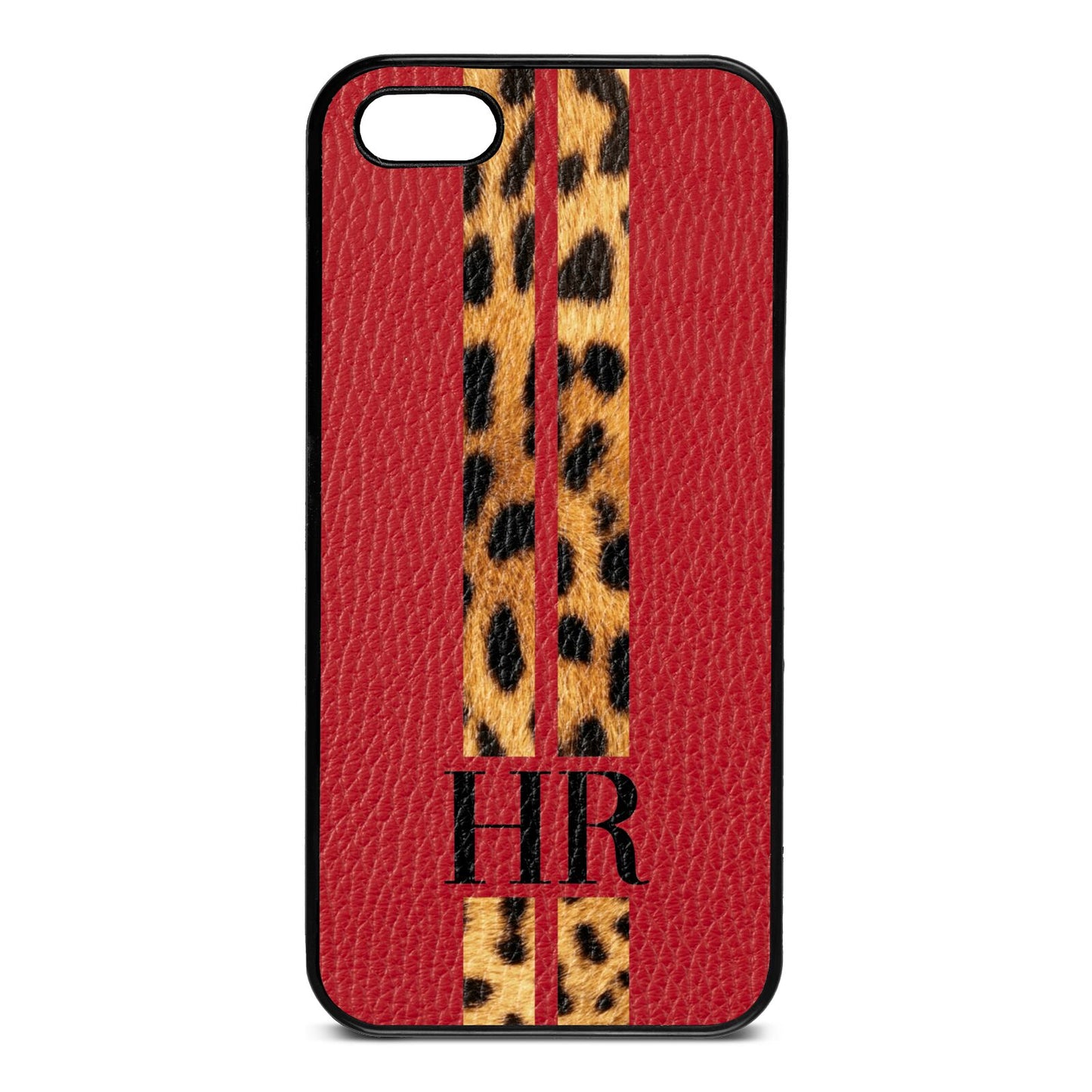 Initialled Leopard Print Stripes Red Pebble Leather iPhone 5 Case