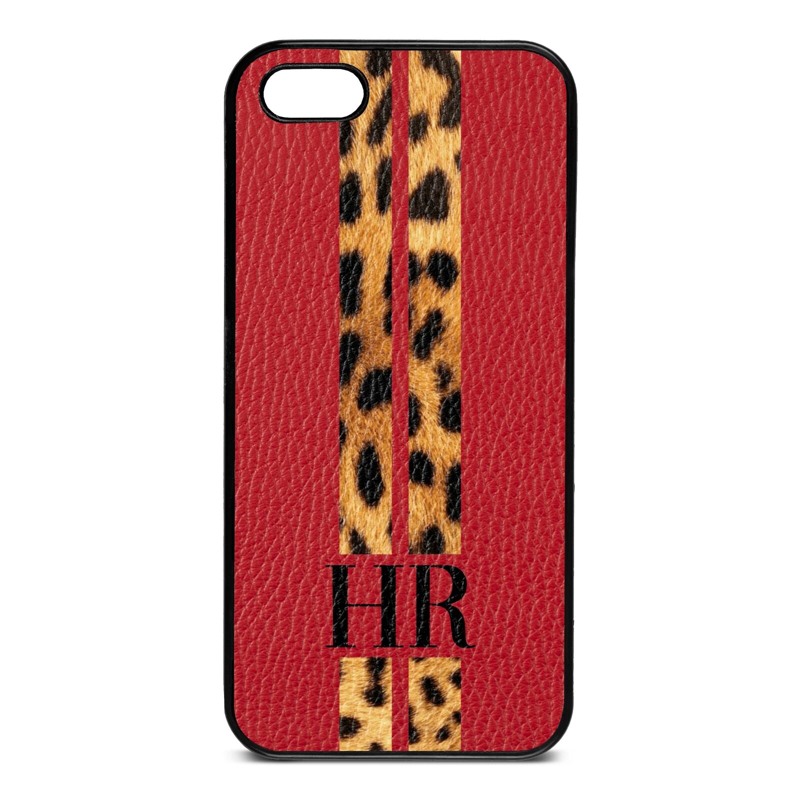Initialled Leopard Print Stripes Red Pebble Leather iPhone 5 Case