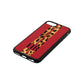 Initialled Leopard Print Stripes Red Pebble Leather iPhone 8 Case Side Angle